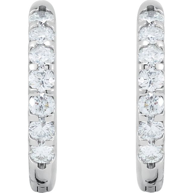 14K White 1 1/8 CTW Diamond Inside-Outside Hinged 18.5 mm Hoop Earrings 2