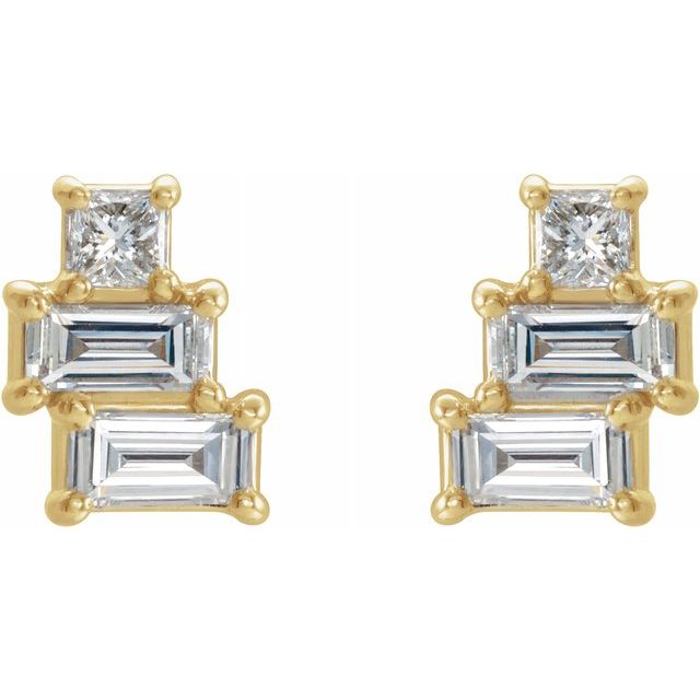 14K Yellow 1/4 CTW Diamond Geometric Cluster Earrings 2