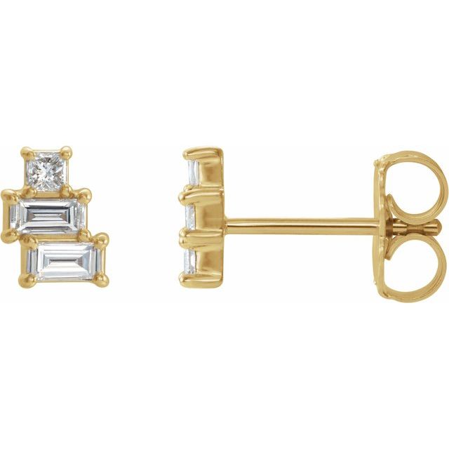 14K Yellow 1/4 CTW Diamond Geometric Cluster Earrings 1