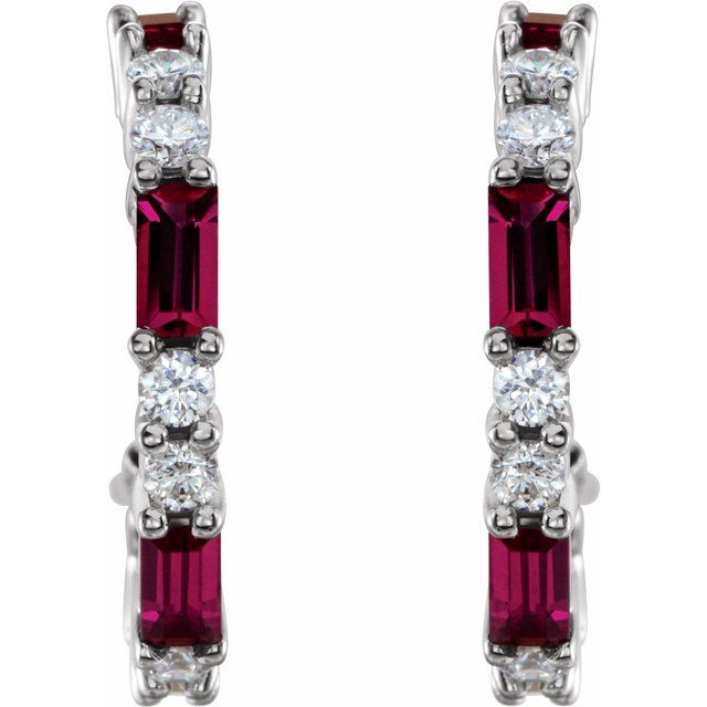 14K White Lab-Created Ruby & 1/2 CTW Diamond Earrings
