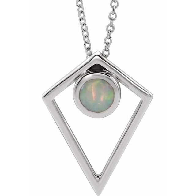 Sterling Silver Opal Cabochon Pyramid 24" Necklace 1