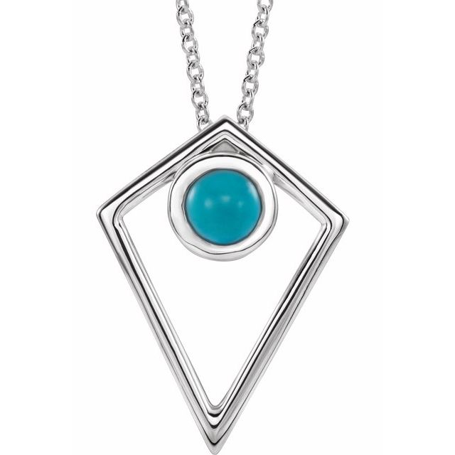 Sterling Silver Turquoise Cabochon Pyramid 16-18" Necklace 1