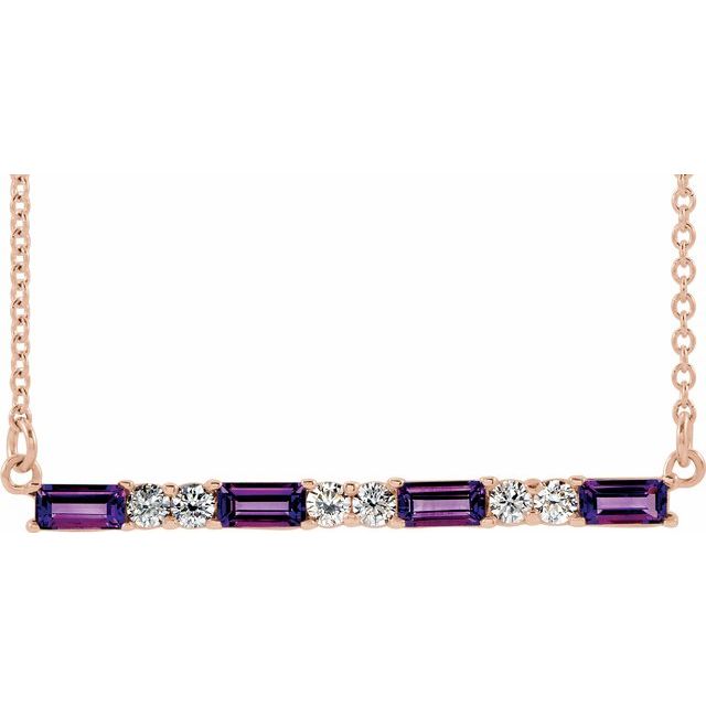 14K Rose Amethyst & 1/5 CTW Diamond Bar 16-18" Necklace 1