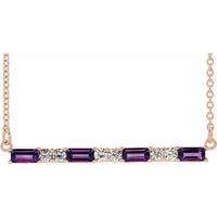14K Rose Amethyst & 1/5 CTW Diamond Bar 16-18" Necklace 1
