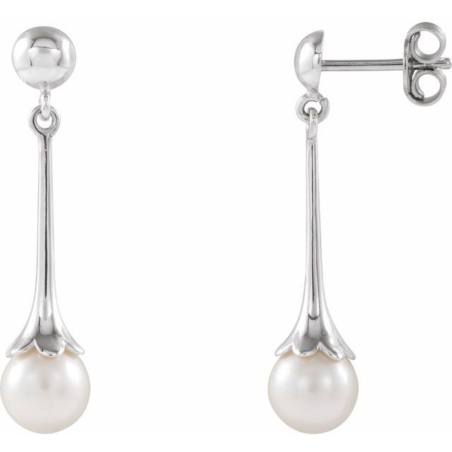Sterling Silver Freshwater Pearl Dangle Earrings with Backs 1