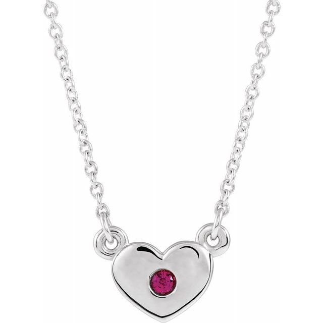 Sterling Silver Lab-Grown Ruby Heart 16" Necklace 1