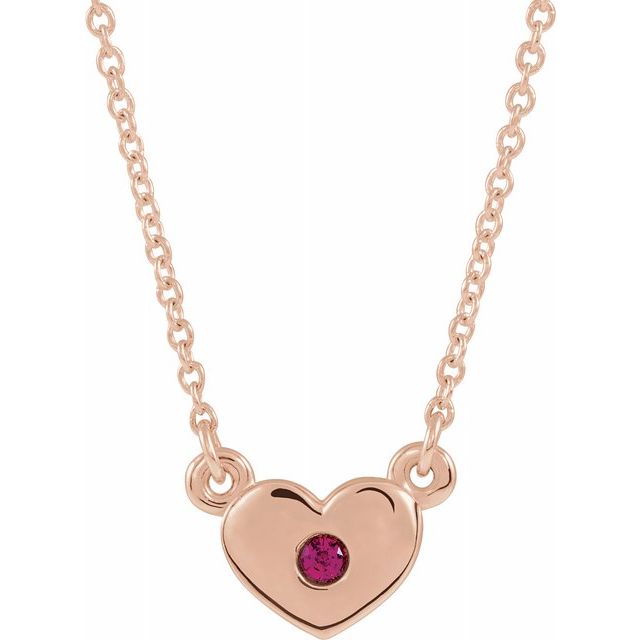 14K Rose Lab-Grown Ruby Heart 16" Necklace 1