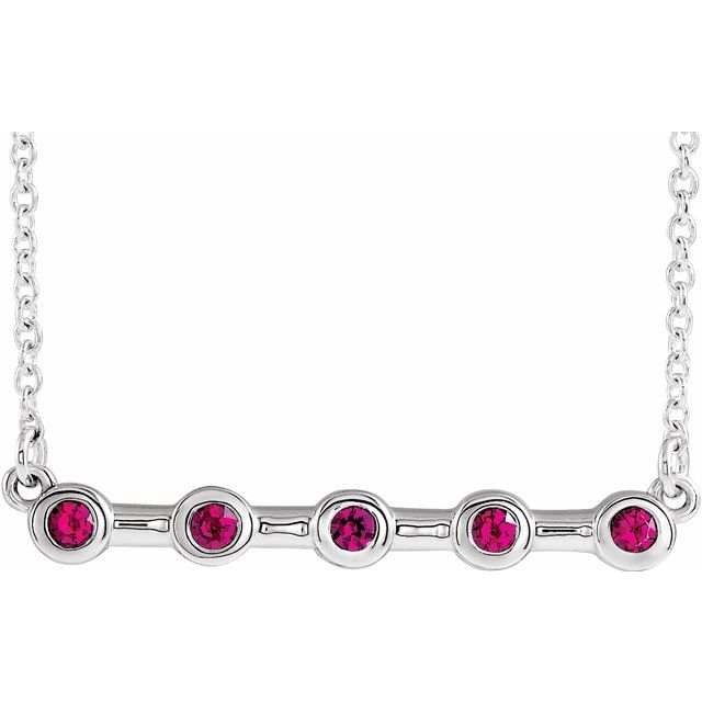14K White Ruby Bezel-Set Bar 16" Necklace 1