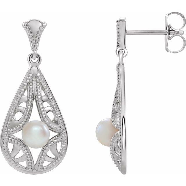 Sterling Silver Freshwater Cultured Pearl Vintage-Inspired Earrings 1