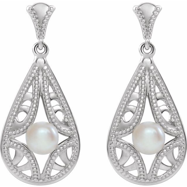 Sterling Silver Freshwater Cultured Pearl Vintage-Inspired Earrings 2