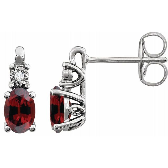 14K White Mozambique Garnet & .02 CTW Diamond Earrings 1