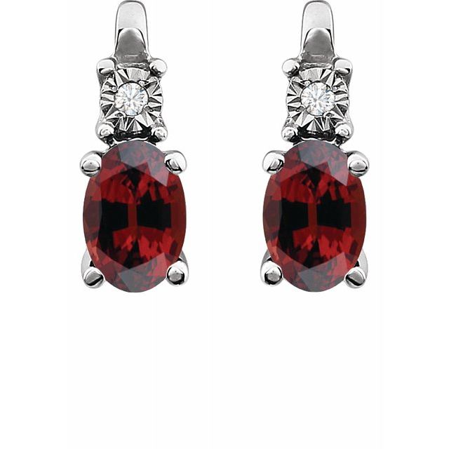 14K White Mozambique Garnet & .02 CTW Diamond Earrings 2
