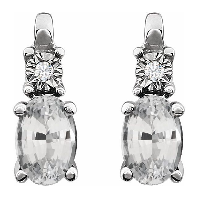 14K White Created White Sapphire & .02 CTW Diamond Earrings 7 2