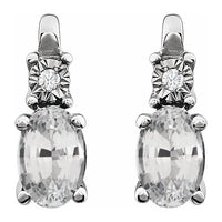 14K White Created White Sapphire & .02 CTW Diamond Earrings 7 2