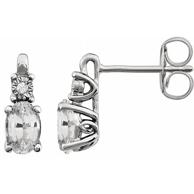 14K White Created White Sapphire & .02 CTW Diamond Earrings 7 1