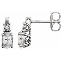 14K White Created White Sapphire & .02 CTW Diamond Earrings 7 1