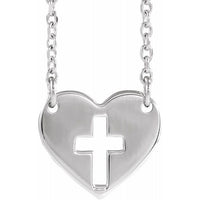 14K White Pierced Cross Heart 16-18" Necklace 1