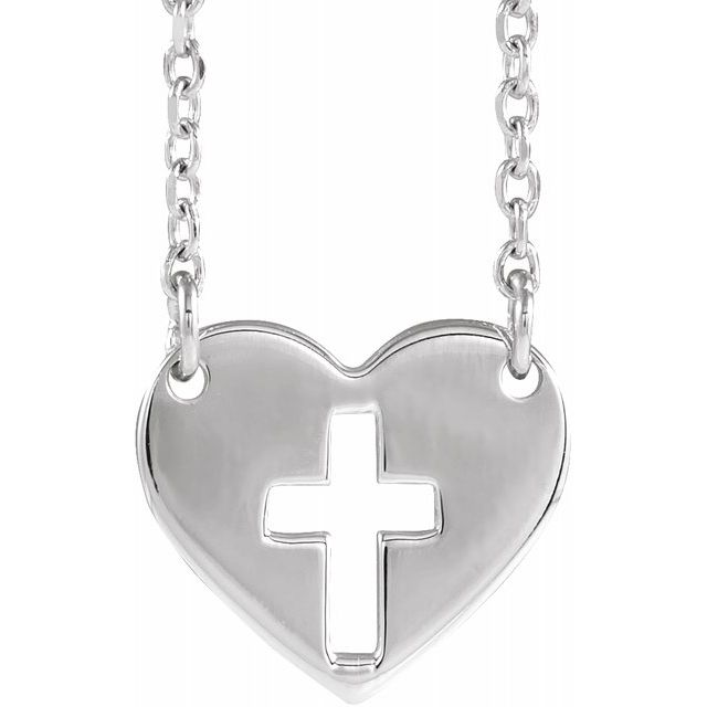 Sterling Silver Pierced Cross Heart 16-18" Necklace 1