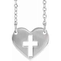 Sterling Silver Pierced Cross Heart 16-18" Necklace 1