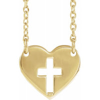 14K Yellow Pierced Cross Heart 16-18" Necklace 1