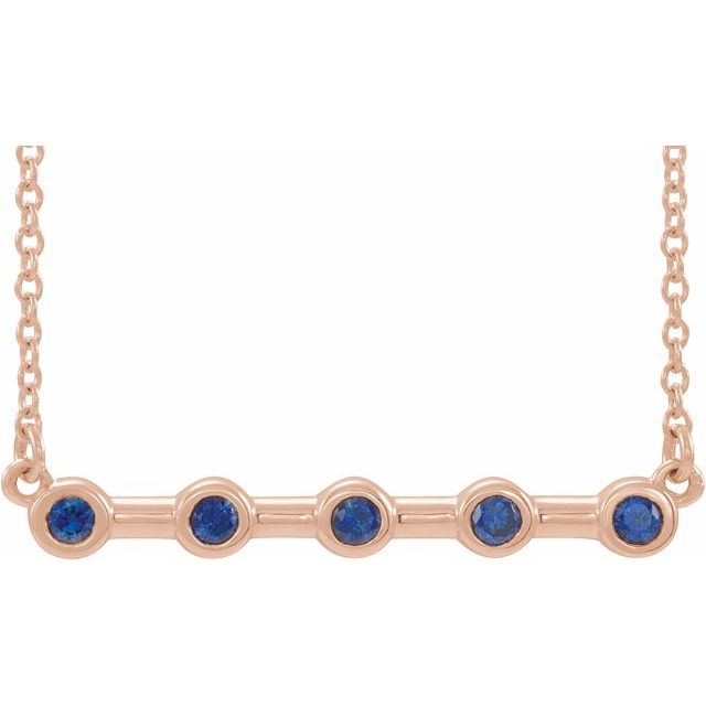 14K Rose Blue Sapphire Bezel-Set Bar 16" Necklace 1