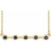 14K Yellow Blue Sapphire Bezel-Set Bar 18" Necklace 1