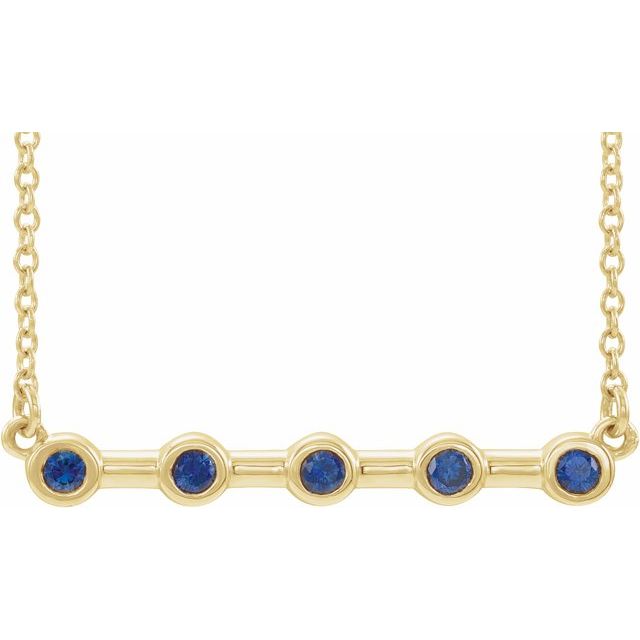 14K Yellow Blue Sapphire Bezel-Set 16" Bar Necklace 1
