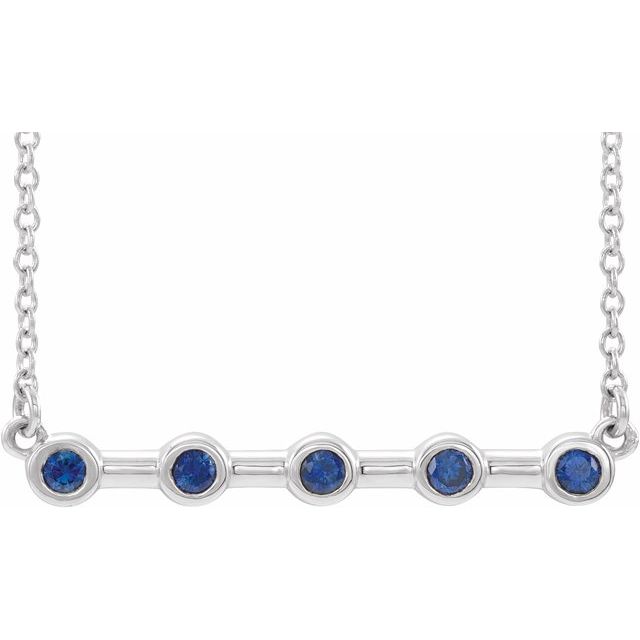 14K White Blue Sapphire Bezel-Set 16" Bar Necklace 1