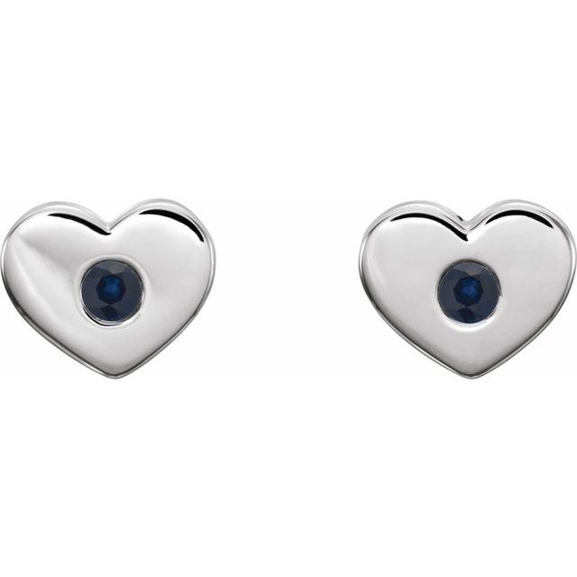 14K White Lab-Grown Blue Sapphire Heart Earrings 2
