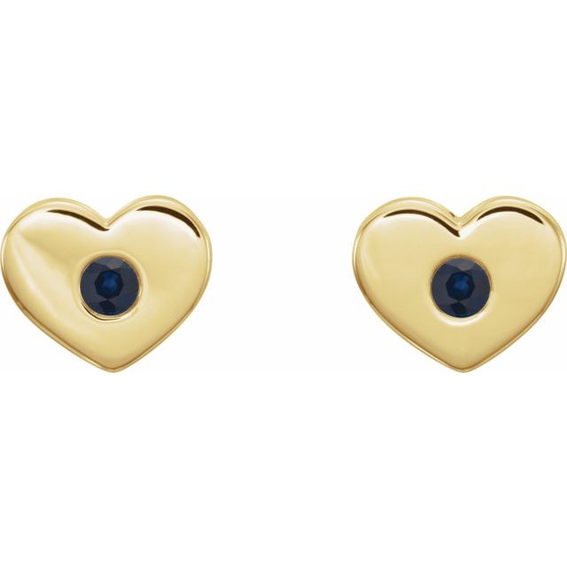 14K Yellow Blue Sapphire Heart Earrings 2