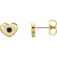 14K Yellow Blue Sapphire Heart Earrings 1