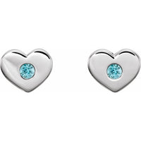 14K White Blue Zircon Heart Earrings 2
