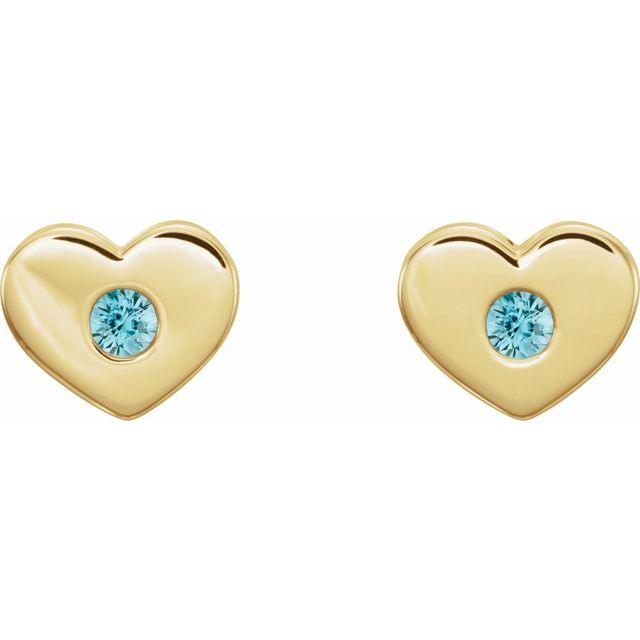 14K Yellow Blue Zircon Heart Earrings 2