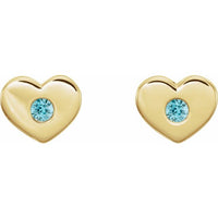14K Yellow Blue Zircon Heart Earrings 2