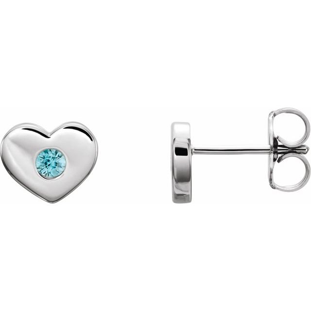 14K White Blue Zircon Heart Earrings 1