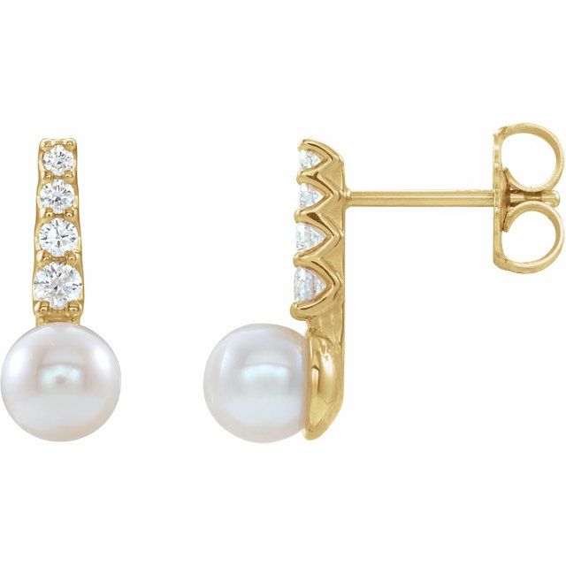 14K Yellow Gold Freshwater Cultured Pearl & 1/6 CTW Natural Diamond Earrings