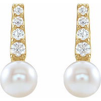 14K Yellow Gold Freshwater Cultured Pearl & 1/6 CTW Natural Diamond Earrings