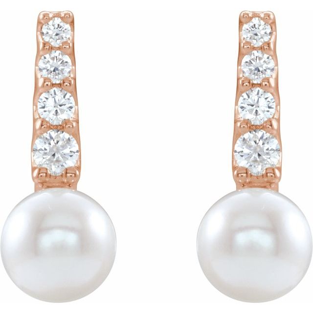 14K Rose Gold Freshwater Cultured Pearl & 1/6 CTW Natural Diamond Earrings