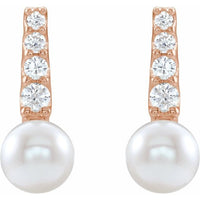 14K Rose Gold Freshwater Cultured Pearl & 1/6 CTW Natural Diamond Earrings