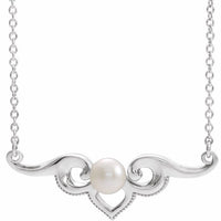 Sterling Silver Cultured White Freshwater Pearl Bar 18" Necklace