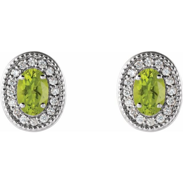 Sterling Silver Peridot & 1/8 CTW Diamond Halo-Style Earrings 2