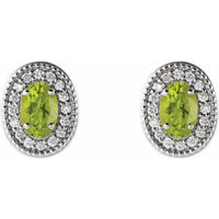 Sterling Silver Peridot & 1/8 CTW Diamond Halo-Style Earrings 2