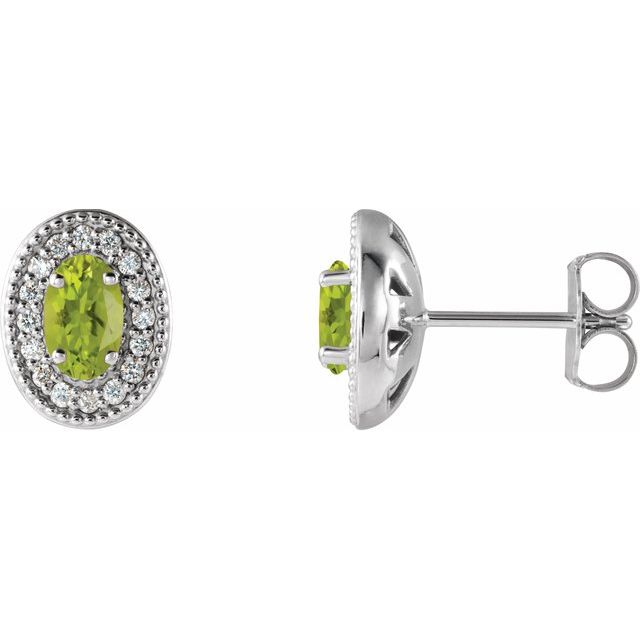 Sterling Silver Peridot & 1/8 CTW Diamond Halo-Style Earrings 1