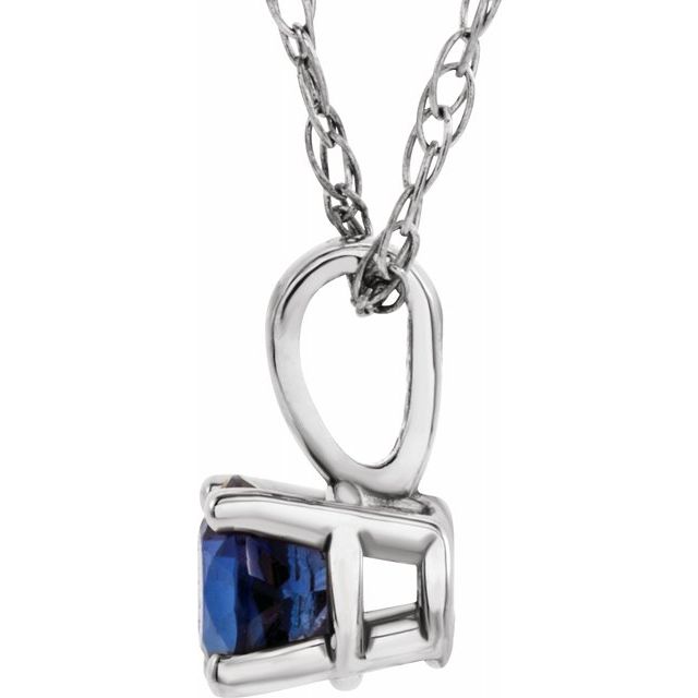 14K White 3 mm Round September Genuine Blue Sapphire Youth Birthstone 14" Necklace 2