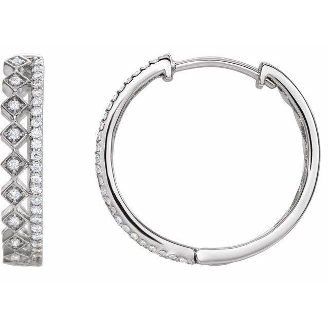14K White 1/4 CTW Diamond Geometric Hoop Earrings 1