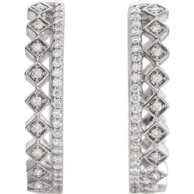 14K White 1/4 CTW Diamond Geometric Hoop Earrings 2