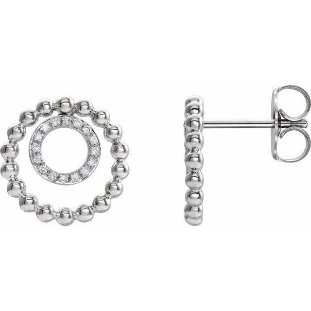 14K White  1/10 CTW Diamond Beaded Circle Earrings 1