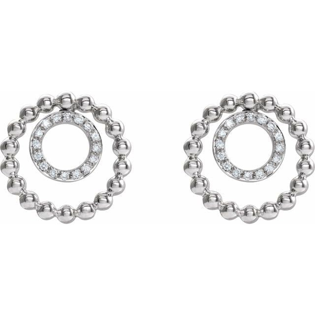 14K White  1/10 CTW Diamond Beaded Circle Earrings 2