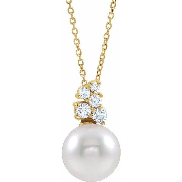 14K Yellow Freshwater Cultured Pearl & 1/4 CTW Diamond 16-18" Necklace 1