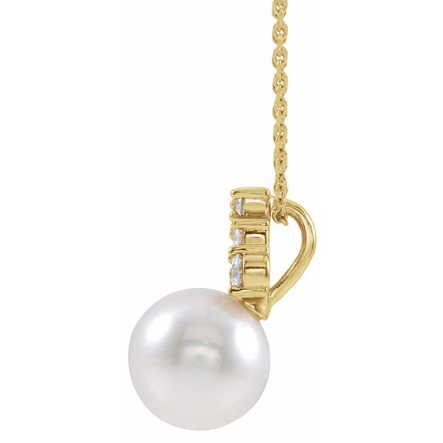 14K Yellow Freshwater Cultured Pearl & 1/4 CTW Diamond 16-18" Necklace 2